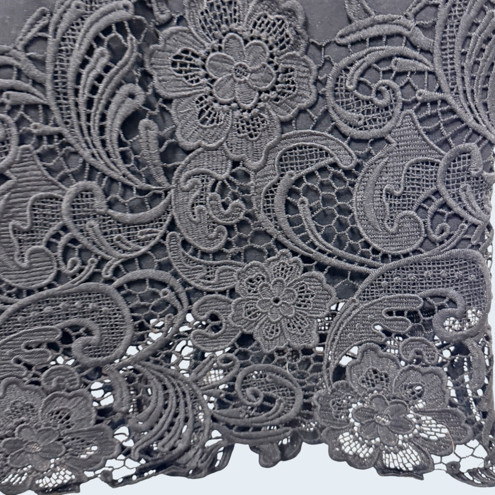 Haute Monde Black Lace Hem Pencil Skirt Size M Floral Scallop - Picture 7 of 10